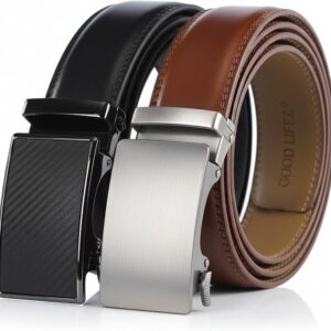 Good Lifez Men Belt Genuine Leather Ratchet Adjustable Buckle 2 Pack Customizable Fit